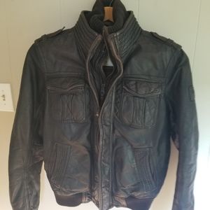 Abercrombie and Fitch Men Brown Leather Jacket L